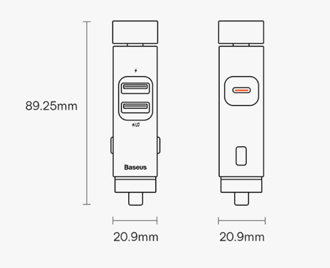 Tẩu sạc nhanh điện thoại cho xe hơi Baseus BSS025 cổng USB-A và USB-C