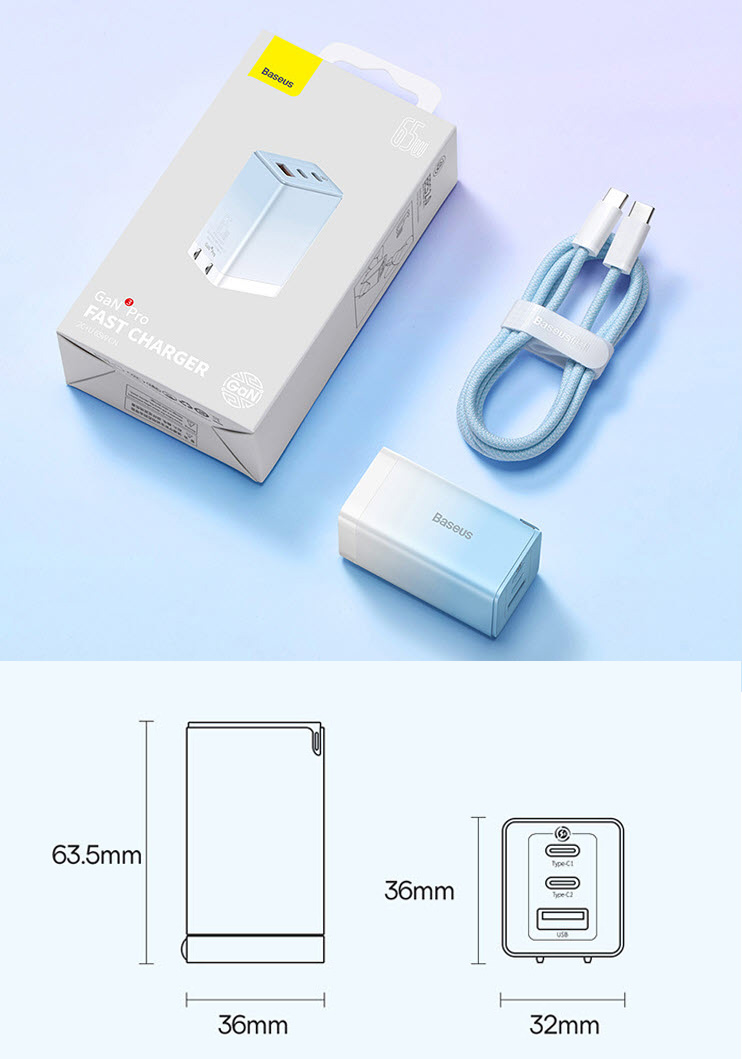 Adapter củ sạc laptop và điện thoại 65W/20V/3.25A Baseus BSS031