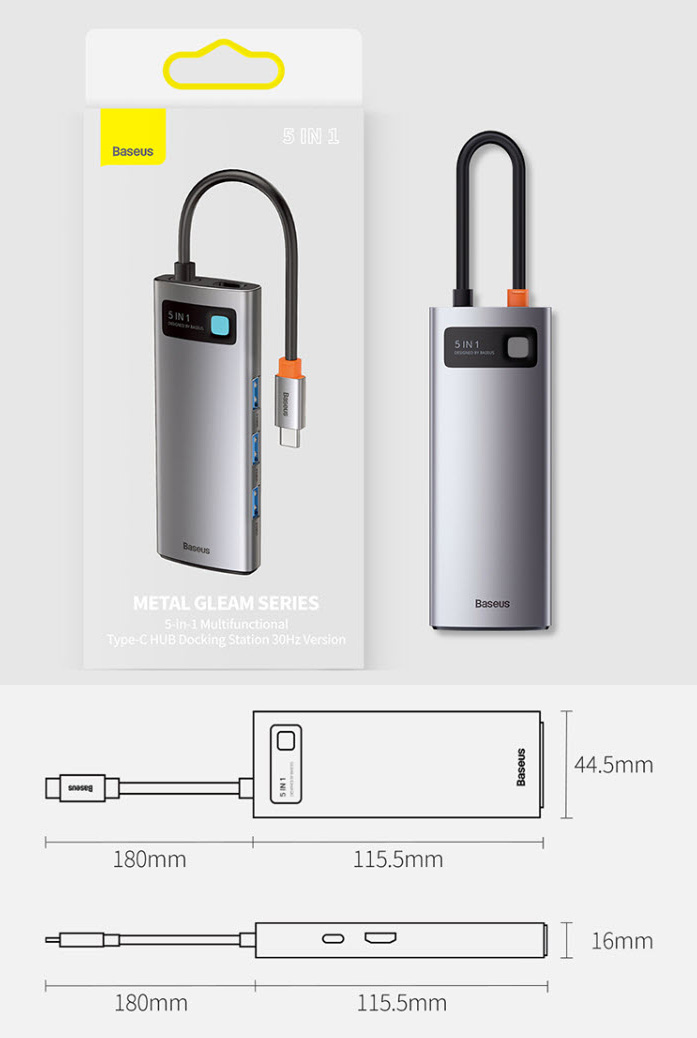Hub bộ chia hỗ trợ sạc laptop type-C Baseus BSS033 cổng HDMI USB3.0