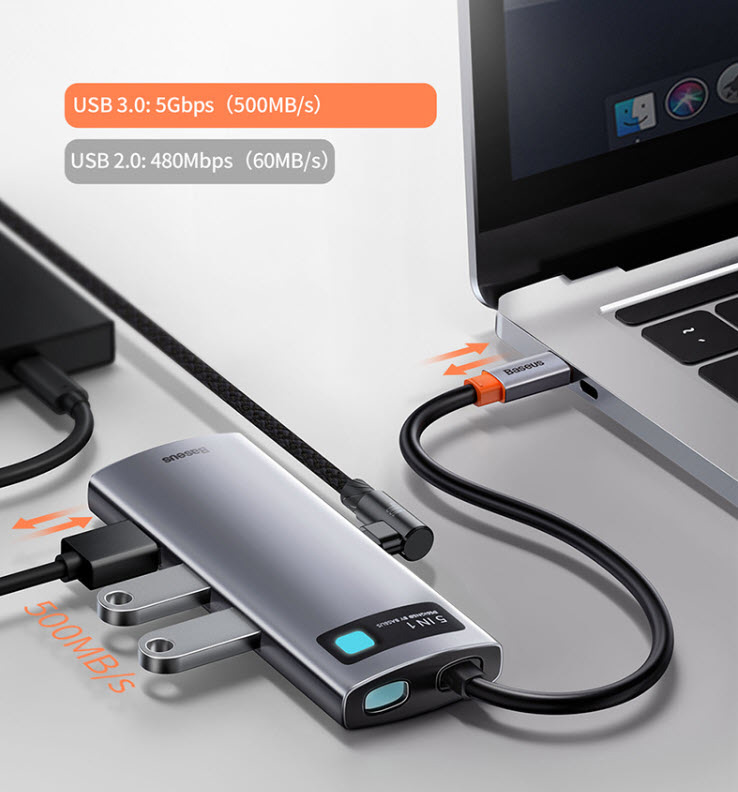 Hub bộ chia hỗ trợ sạc laptop type-C Baseus BSS033 cổng HDMI USB3.0