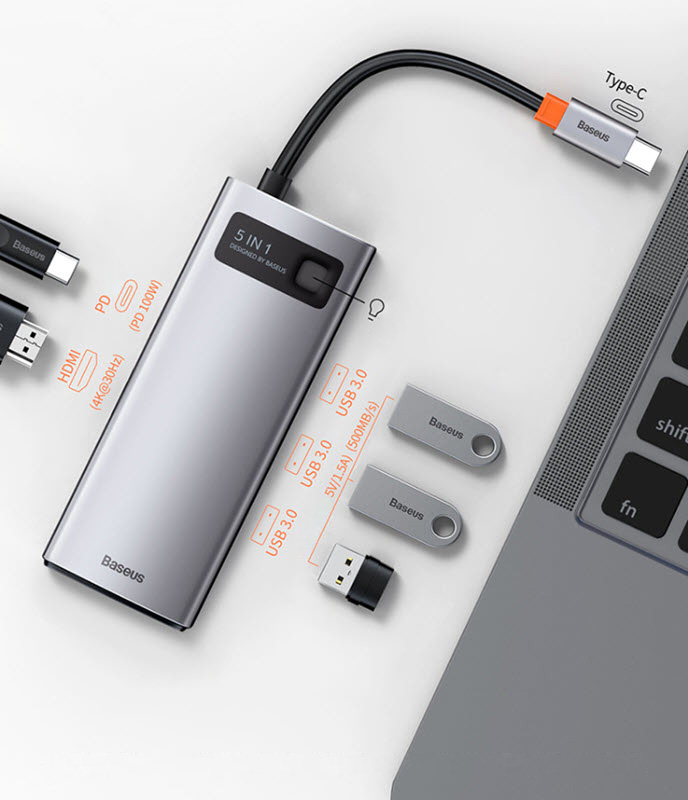 Hub bộ chia hỗ trợ sạc laptop type-C Baseus BSS033 cổng HDMI USB3.0
