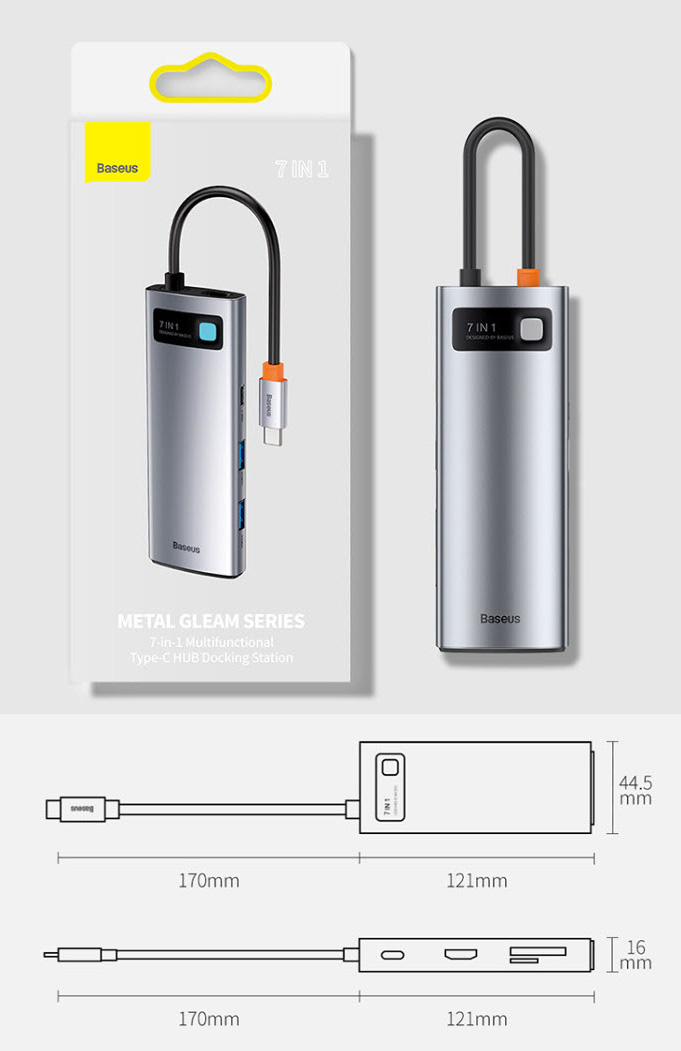 Hub bộ chia hỗ trợ sạc laptop type-C Baseus BSS035 cổng HDMI USB3.0 Type-C SD/TF card