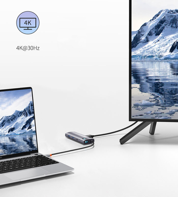 Hub bộ chia hỗ trợ sạc laptop type-C Baseus BSS035 cổng HDMI USB3.0 Type-C SD/TF card