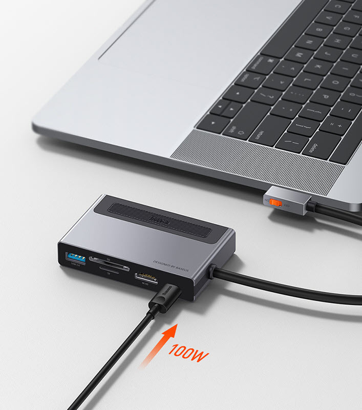 Hub bộ chia type-C Baseus BSS044 hỗ trợ HDMI/audio3.5/USB3.0/SD/TFcard sạc type-C 100W