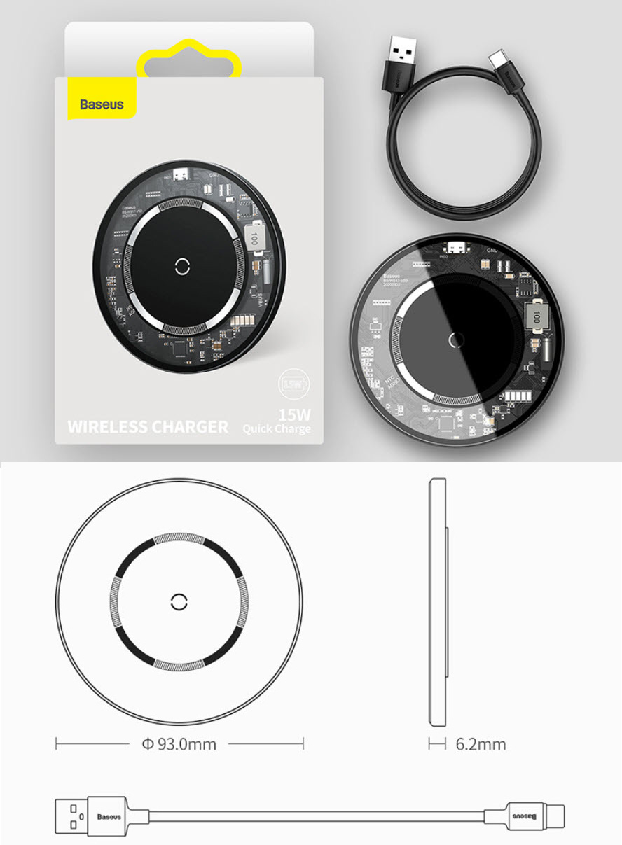 Sạc nhanh không dây chuẩn Qi 15W cho Iphone Ipod Baseus BSW517