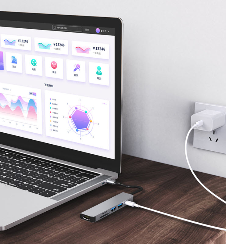 Hub chuyển đổi 6 in 1 USB-C to HDMI/USB/SD/TF/USB-C OEM BYL2010