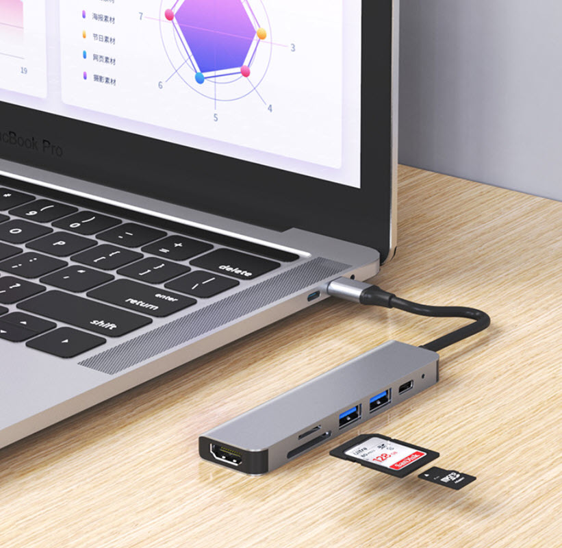 Hub chuyển đổi 6 in 1 USB-C to HDMI/USB/SD/TF/USB-C OEM BYL2010