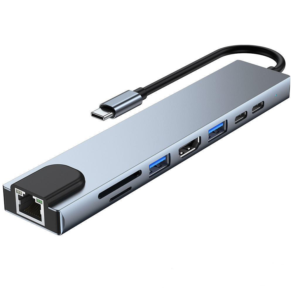 Hub chuyển đổi 8 in 1 USB-C to HDMI/USB/SD/TF/PD/LAN OEM 2017L