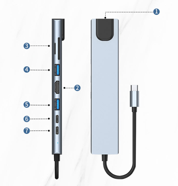 Hub chuyển đổi 8 in 1 USB-C to HDMI/USB/SD/TF/PD/LAN OEM 2017L