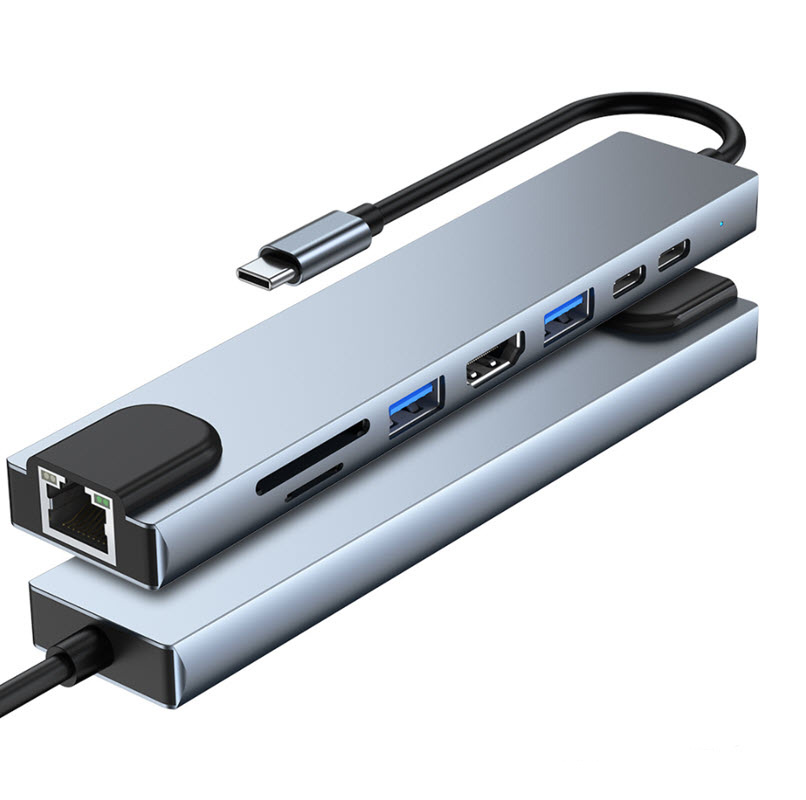 Hub chuyển đổi 8 in 1 USB-C to HDMI/USB/SD/TF/PD/LAN OEM 2017L