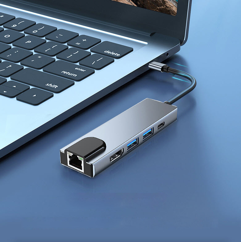 Hub chuyển đổi 5 in 1 USB-C to LAN/HDMI/USB/PD OEM 2007T