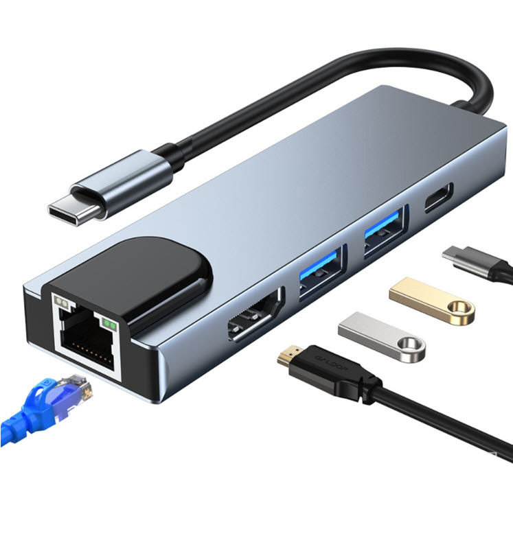 Hub chuyển đổi 5 in 1 USB-C to LAN/HDMI/USB/PD OEM 2007T