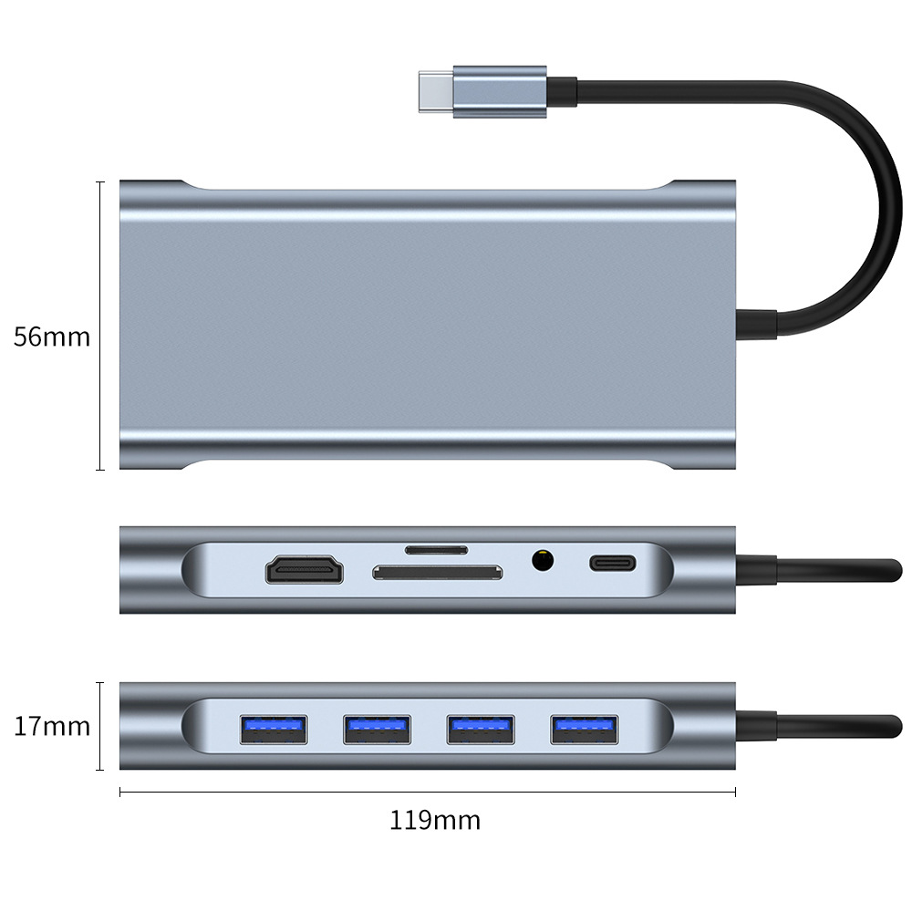Hub chuyển đổi 11 in 1 USB-C to LAN/VGA/HDMI/USB/SD/TF/PD OEM 2110T