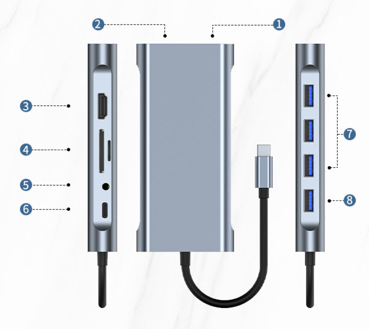 Hub chuyển đổi 11 in 1 USB-C to LAN/VGA/HDMI/USB/SD/TF/PD OEM 2110T