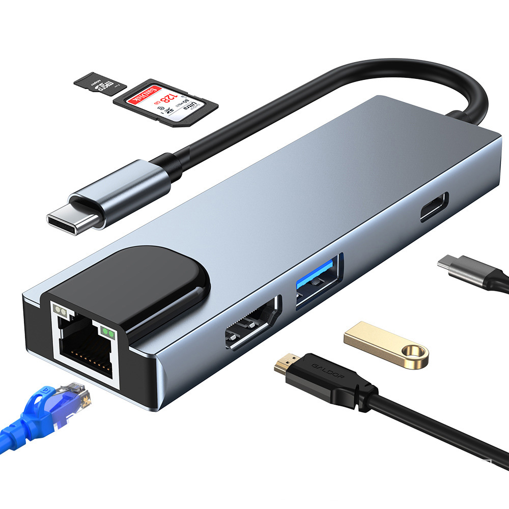 Hub chuyển đổi 6 in 1 USB-C to HDMI/USB/SD/TF/PD/LAN OEM 2012T