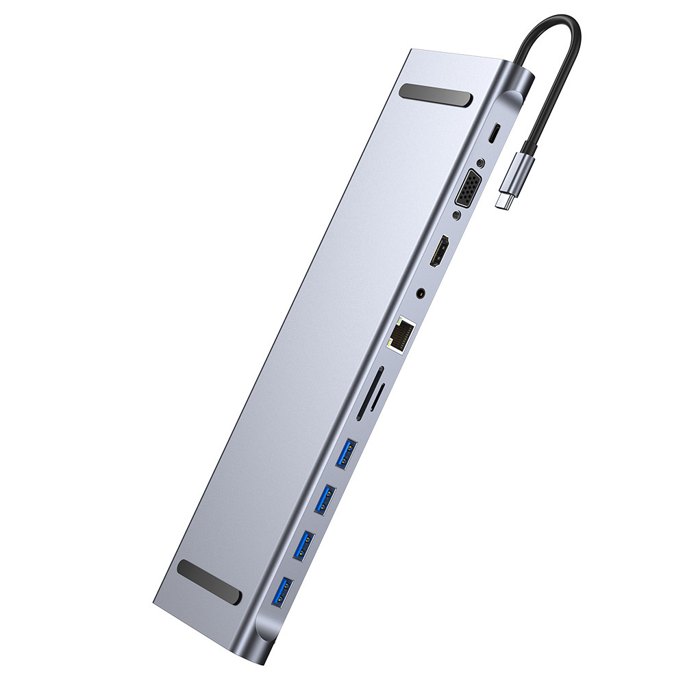 Hub chuyển đổi 11 in 1 USB-C to HDMI//VGA/USB/SD/TF/LAN/PD OEM 059T