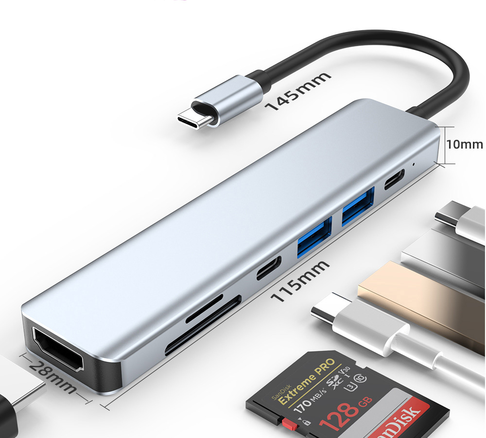 Hub chuyển đổi 7 in 1 USB-C to HDMI/SD/TF/Type-C/USB/PD OEM YG2121