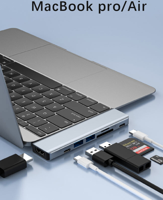 Hub chuyển đổi cho Macbook to HDMI/Type-C/USB/SD/TF/PD OEM 2101T