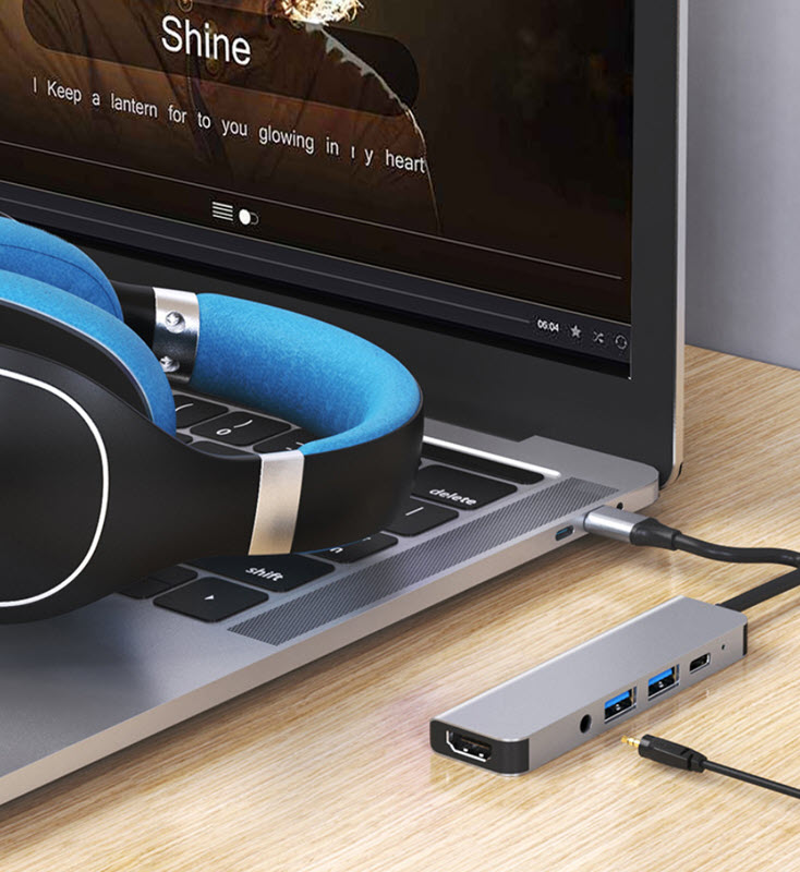 Hub chuyển đổi 5 in 1 USB-C to HDMI/AUX/USB/PD OEM 2009T