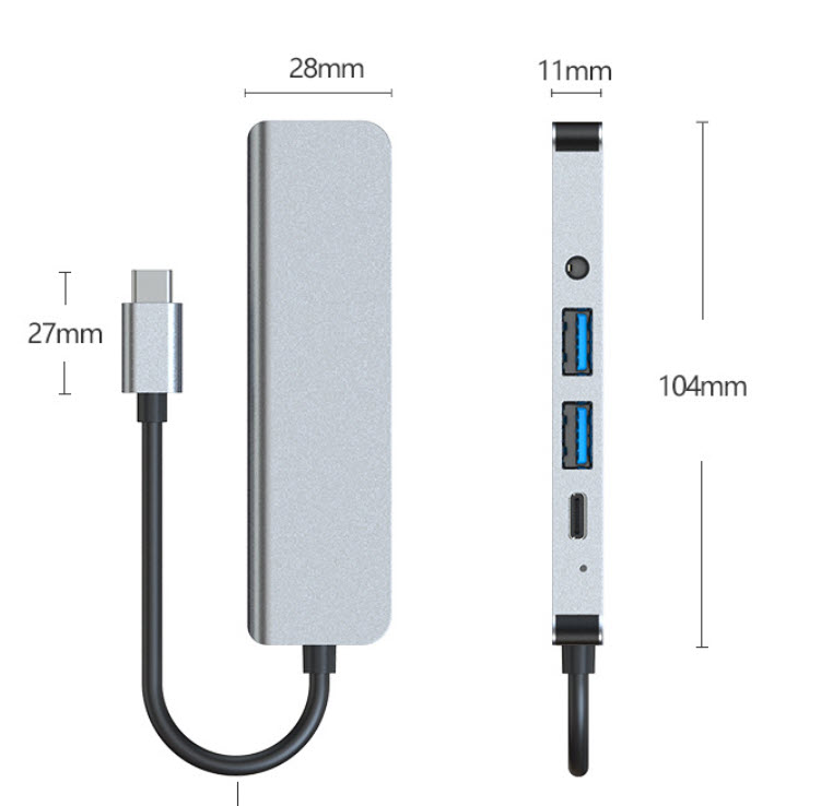 Hub chuyển đổi 5 in 1 USB-C to HDMI/AUX/USB/PD OEM 2009T