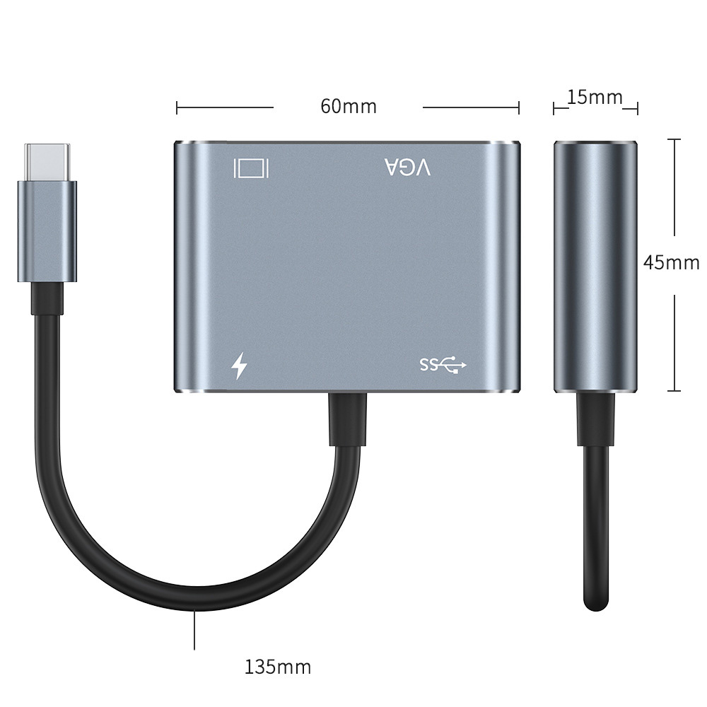 Hub chuyển đổi 4 in 1 USB-C to HDMI/VGA/USB/PD OEM 2001T