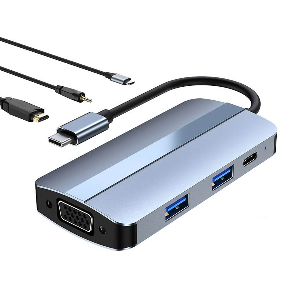 Hub chuyển đổi 7 in 1 USB-C to HDMI/VGA/USB/Type-C/AUX/PD OEM 2106T