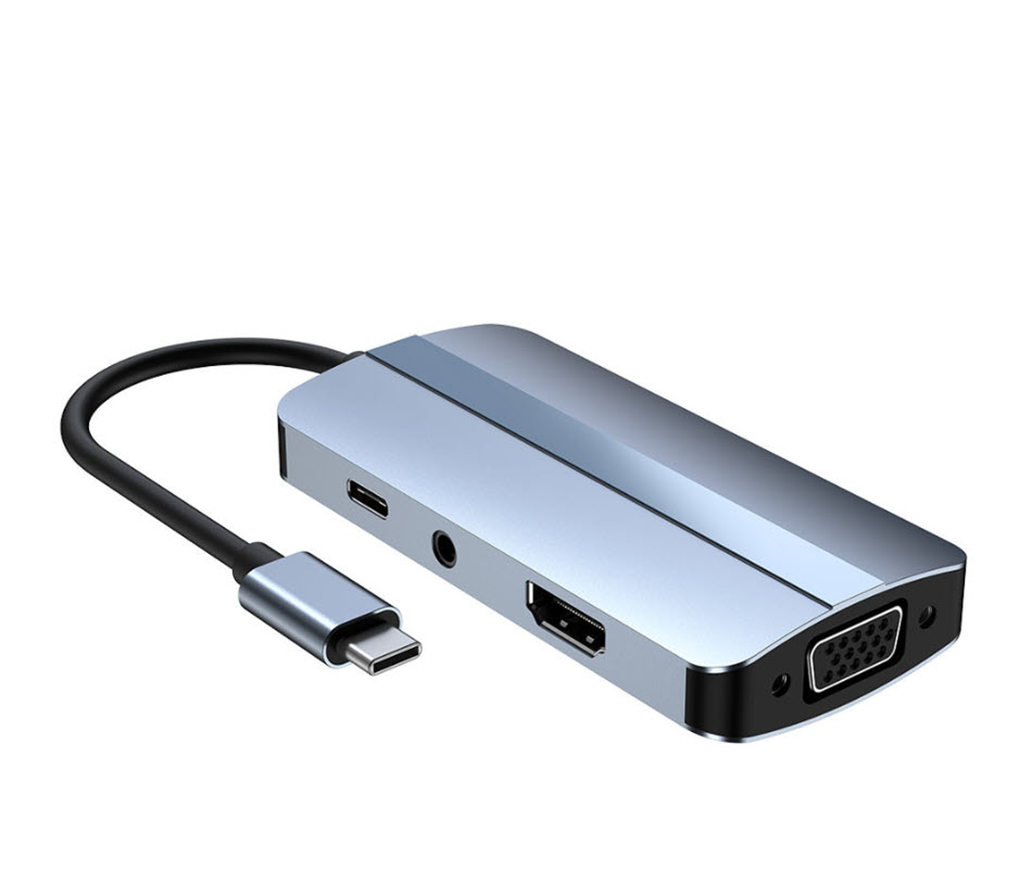 Hub chuyển đổi 7 in 1 USB-C to HDMI/VGA/USB/Type-C/AUX/PD OEM 2106T