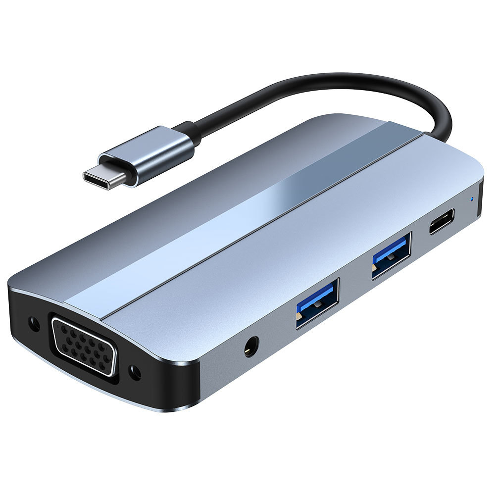 Hub chuyển đổi 8 in 1 USB-C to HDMI/VGA/USB/AUX/SD/TF/PD OEM 2105T