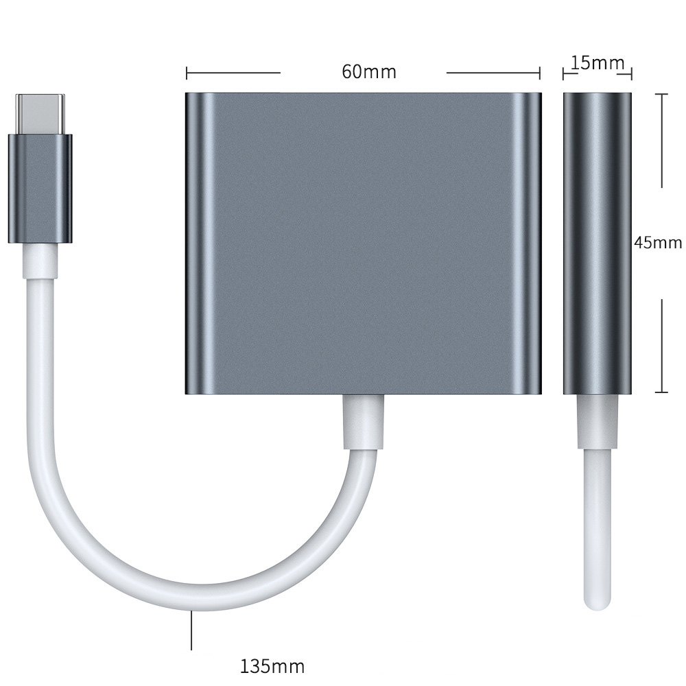 Hub chuyển đổi 3 in 1 USB-C to HDMI/USB/Type-C OEM 018T