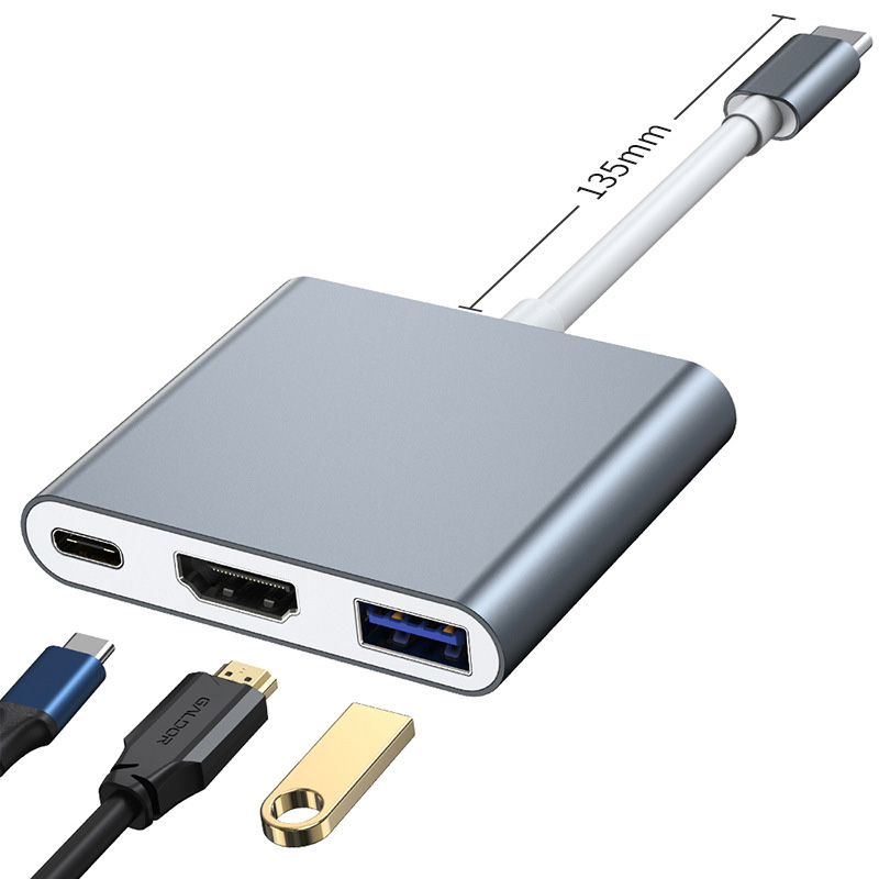 Hub chuyển đổi 3 in 1 USB-C to HDMI/USB/Type-C OEM 018T