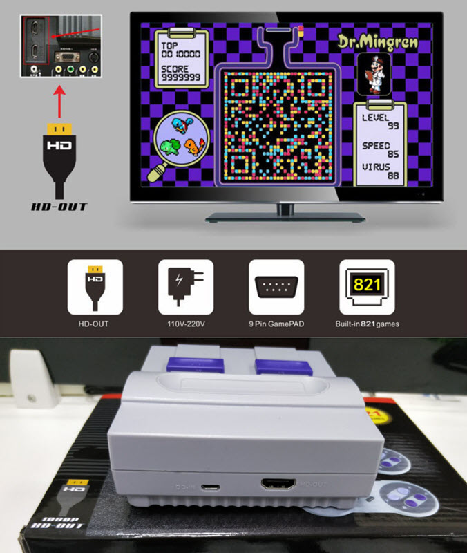 Máy chơi game SNES 8-bit ngày xưa tích hợp 821 trò chơi OEM SFC821
