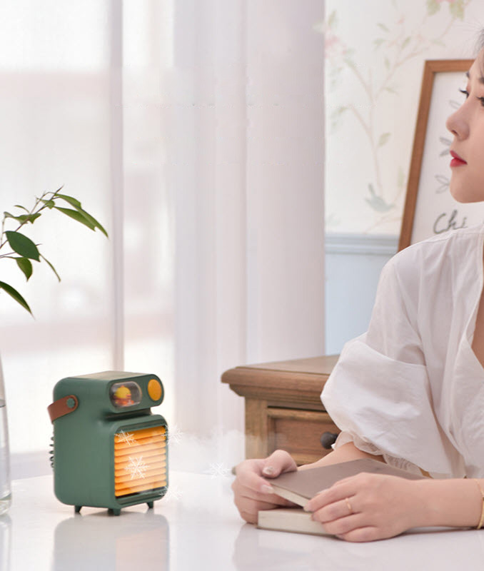 Quạt hơi nước mini để bàn 3 tốc độ gió pin sạc có đèn ngủ OEM F06