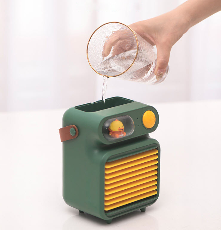 Quạt hơi nước mini để bàn 3 tốc độ gió pin sạc có đèn ngủ OEM F06
