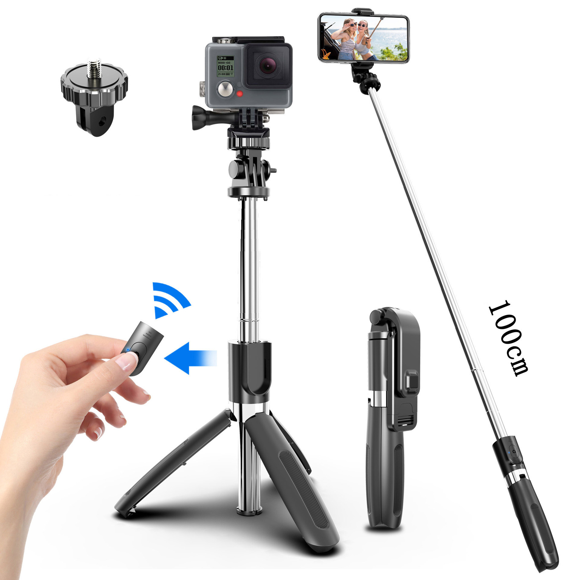 Gậy selfie có remote chụp từ xa bluetooth co giãn 1m OEM L02