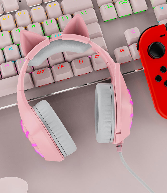 Tai nghe chơi game streamer tai mèo cho nữ Crown G102
