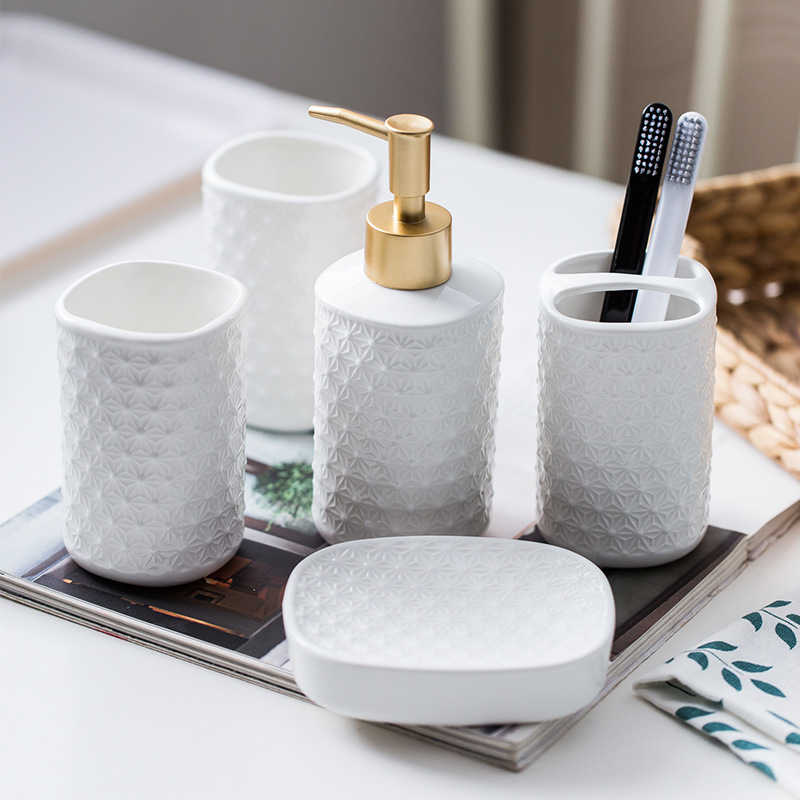 Bộ đồ dùng nhà tắm 5 món sứ Ceramic 330ml Zixin ZANE14