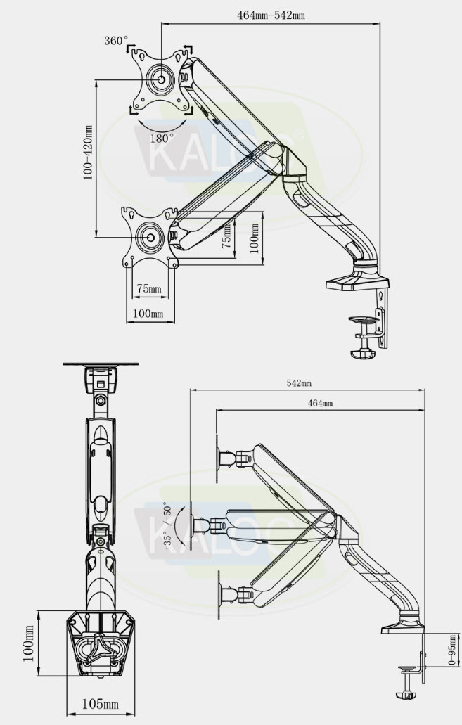 Giá treo màn hình máy tính kẹp bàn 2 trục Kaloc DS90