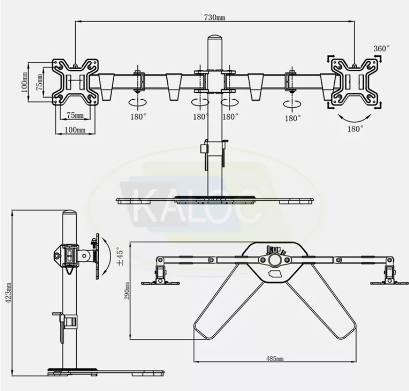 Giá treo 2 màn hình máy tính để bàn 20-27inch Kaloc DW220-T