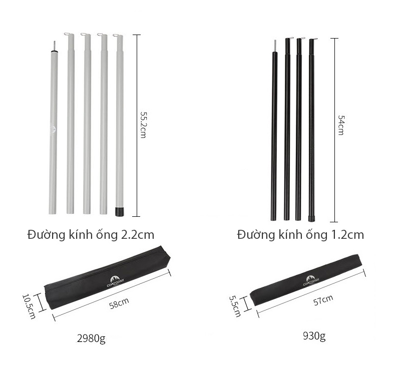 Cây chống lều cắm trại cây đỡ giăng lều dã ngoại Contoose CTS16 chất liệu thép
