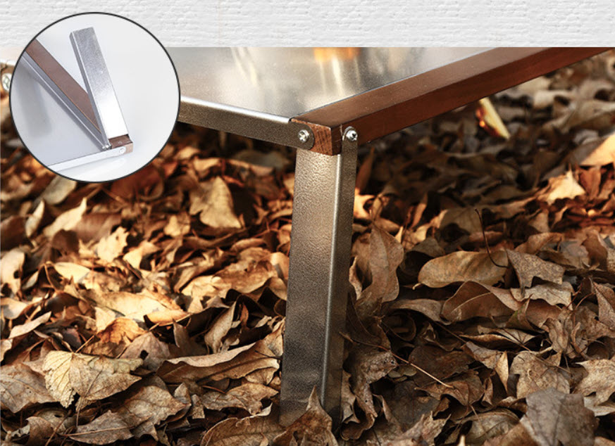Bàn gấp di động cắm trại dã ngoại 54x27cm Contoose CTS54 thép không rỉ, gỗ Sồi
