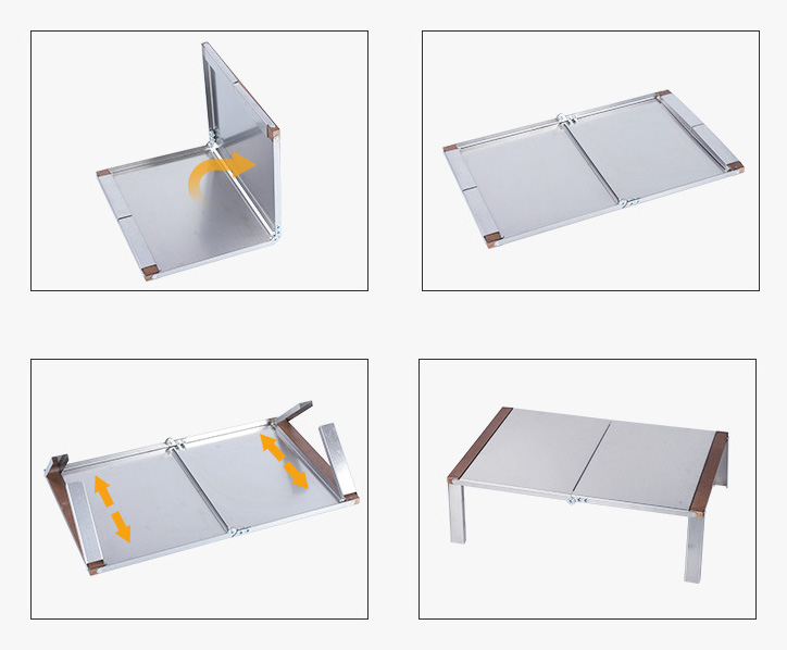 Bàn gấp di động cắm trại dã ngoại 54x27cm Contoose CTS54 thép không rỉ, gỗ Sồi