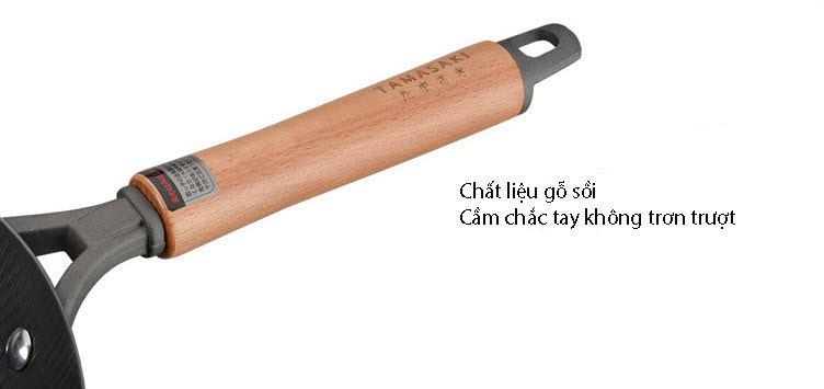 Chảo thép Nhật chống dính vật lý quai gỗ 32cm TAMASAKI TGLW32