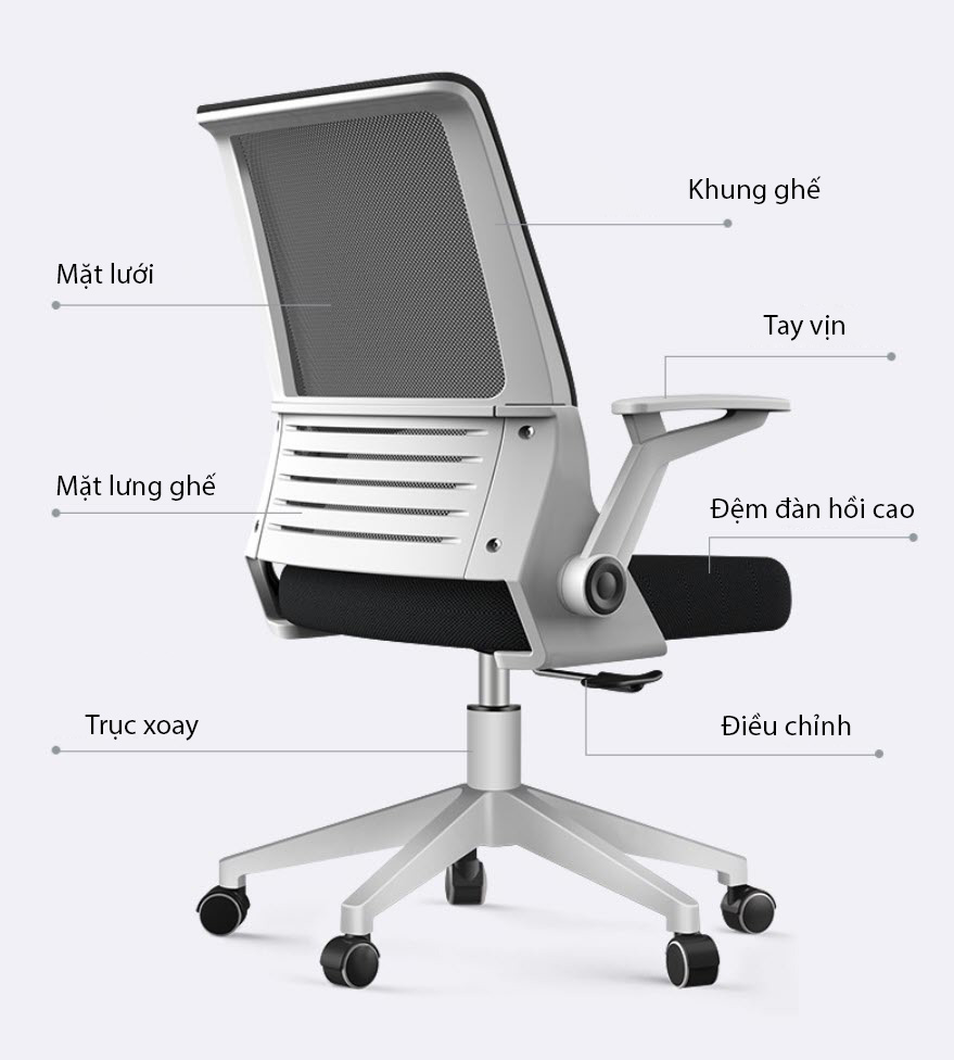 Ghế văn phòng ghế làm việc mặt lưới Lectra JT199 ngả lưng 120 độ mặt ngồi đệm