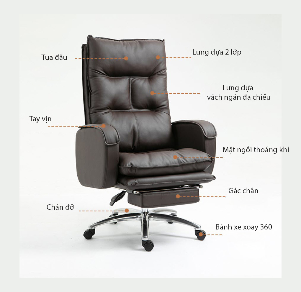 Ghế CEO ghế làm việc thư giãn Lectra WY001 ngả lưng 170 độ có gác chân