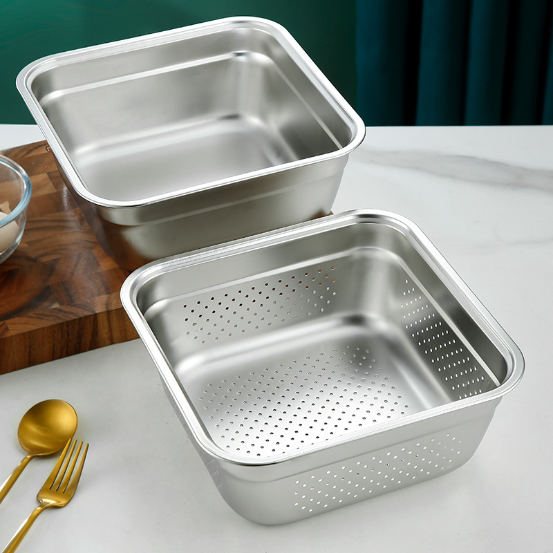 Bộ khay rổ inox 304 đựng và rửa rau củ quả OEM CM51