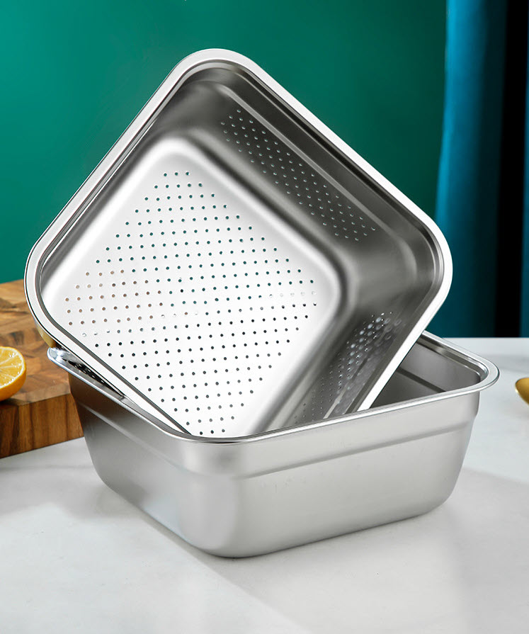 Bộ khay rổ inox 304 đựng và rửa rau củ quả OEM CM51