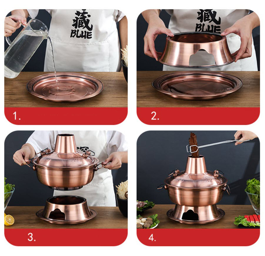 Nồi lẩu 2 ngăn cổ điển dùng than cho nhà hàng OEM LP304D