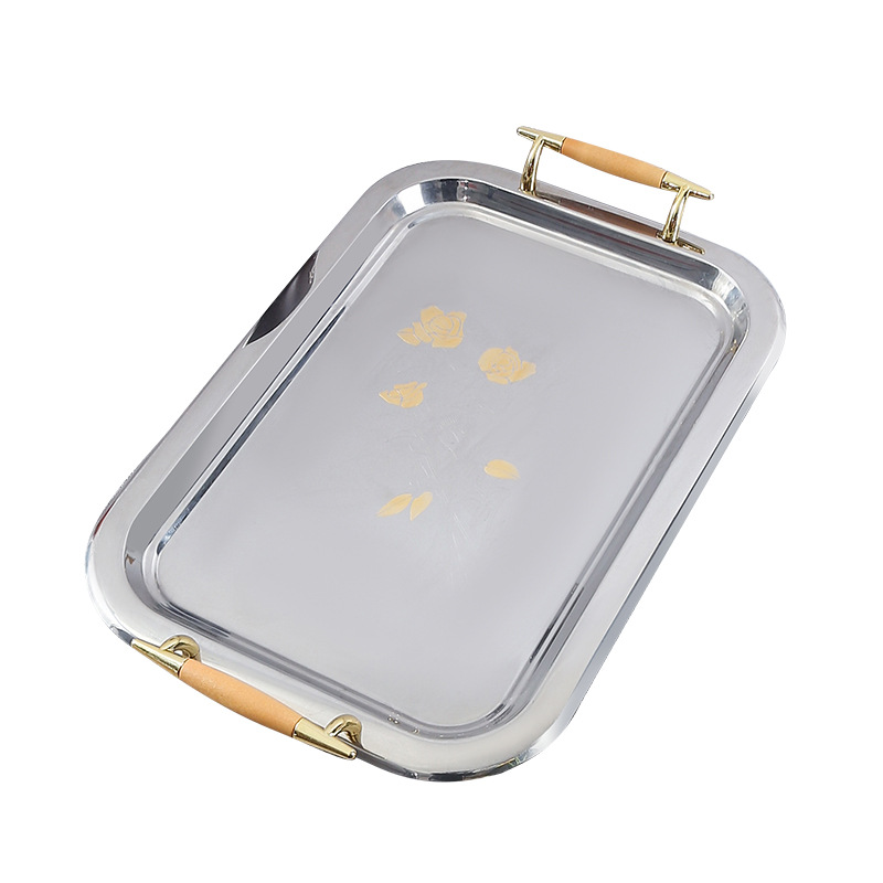 Khay inox chữ nhật 2 tay cầm OEM B111
