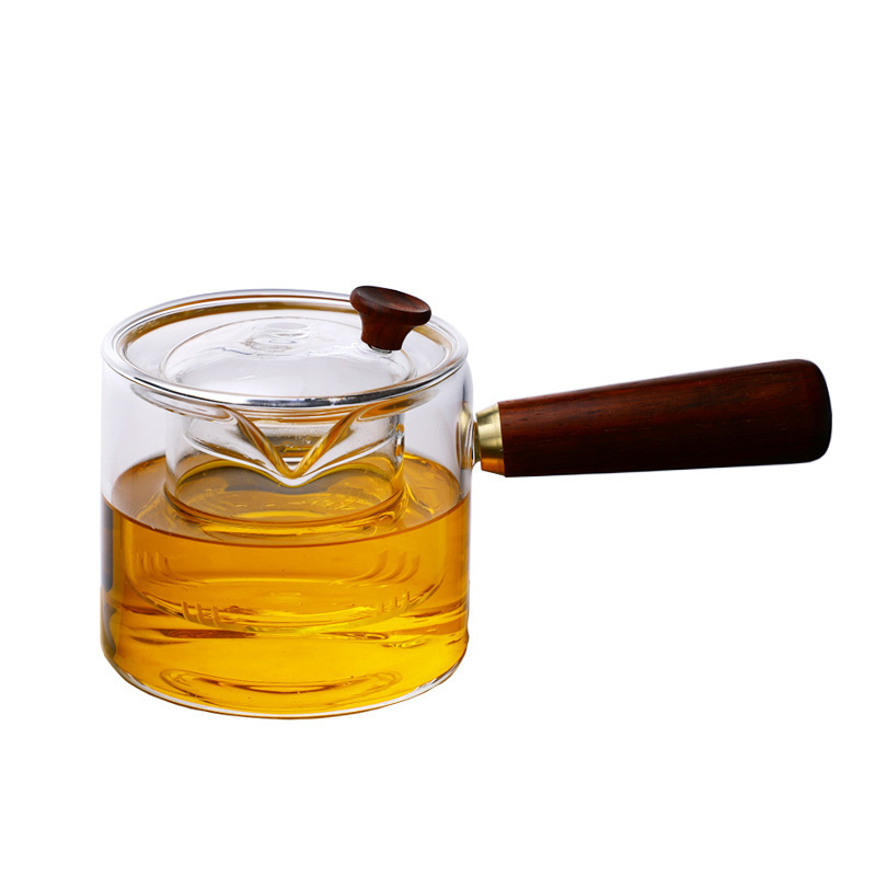 Ấm pha trà thủy tinh 450ml tay cầm gỗ OEM GX003