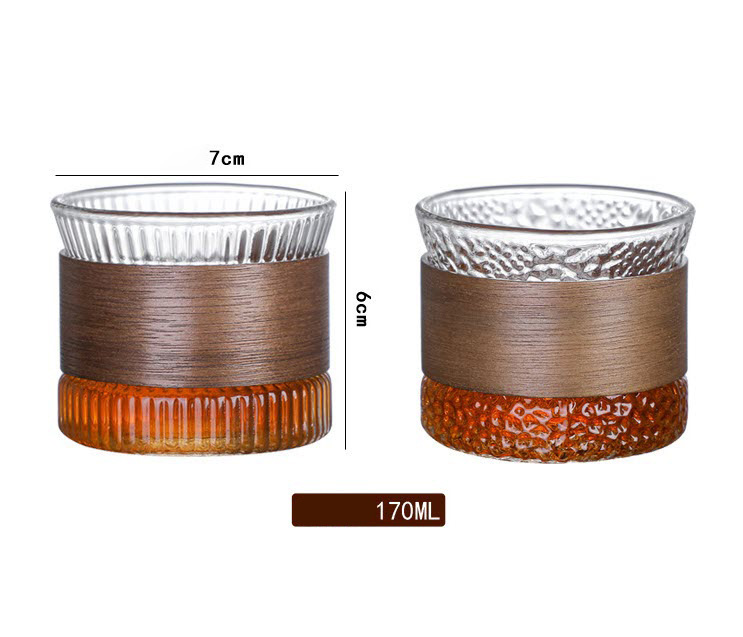 Ly rượu tây ly uống trà thủy tinh viền gỗ 170ml OEM GX017